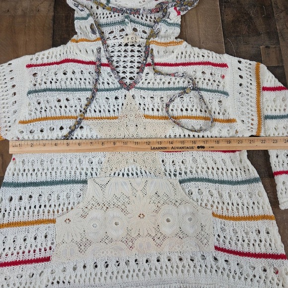 Anthropologie POL Crochet Knit Star Hoodie White Color Stripes Boho Hippie Small - Picture 11 of 11